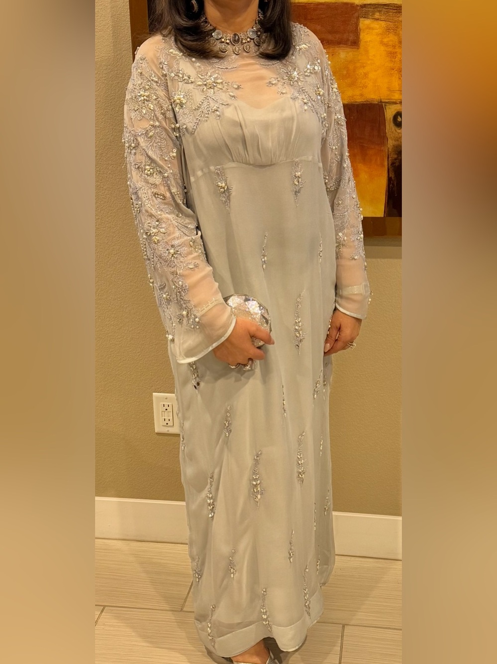 Girls Embellished Light Gray Evening Dress